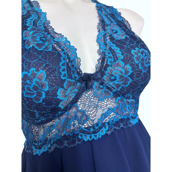 Early 2000s Fairy Coquette Blue Lace Babydoll Slip Dress Layered Chiffon - Picture 3 of 16